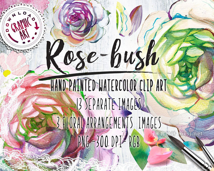 png素材 Watercolor clipart; Rose wreath