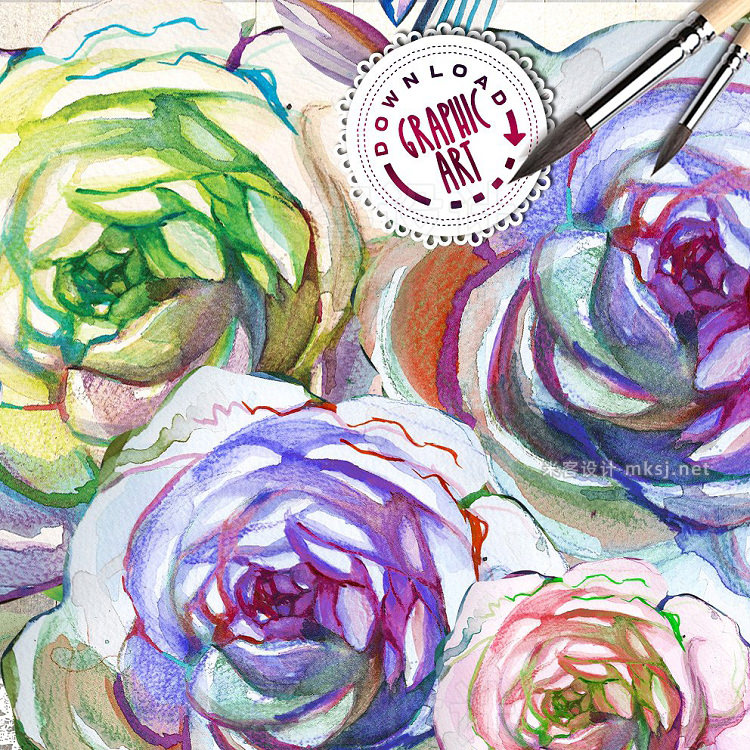 png素材 Watercolor clipart; Rose wreath