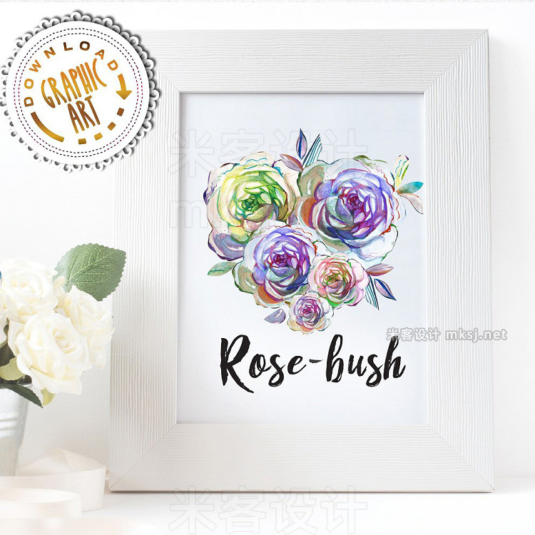 png素材 Watercolor clipart; Rose wreath