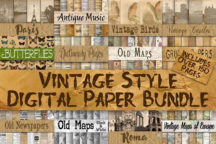 png素材 Vintage Style Digital Paper Bundle