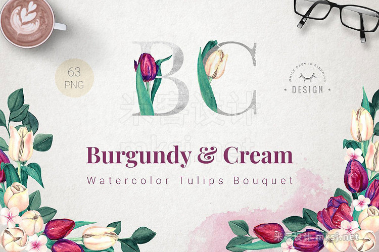 png素材 Burgundy and Cream Watercolor Tulips