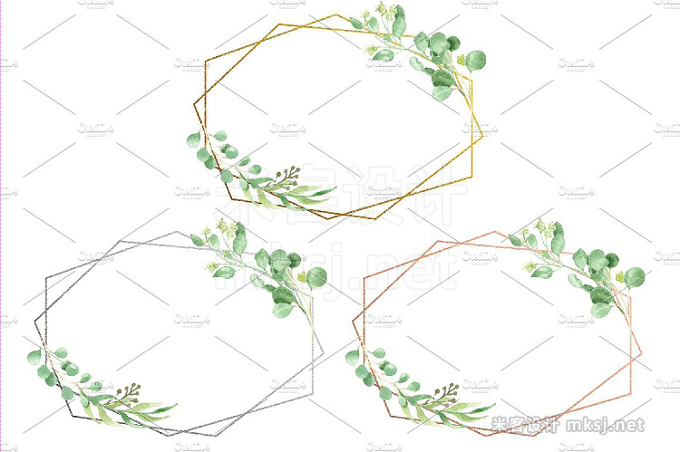 png素材 Watercolor Floral Geometric Frames