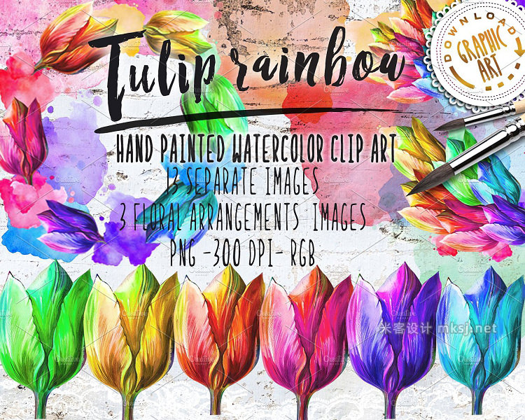 png素材 Watercolor clipart; Tulip wreath