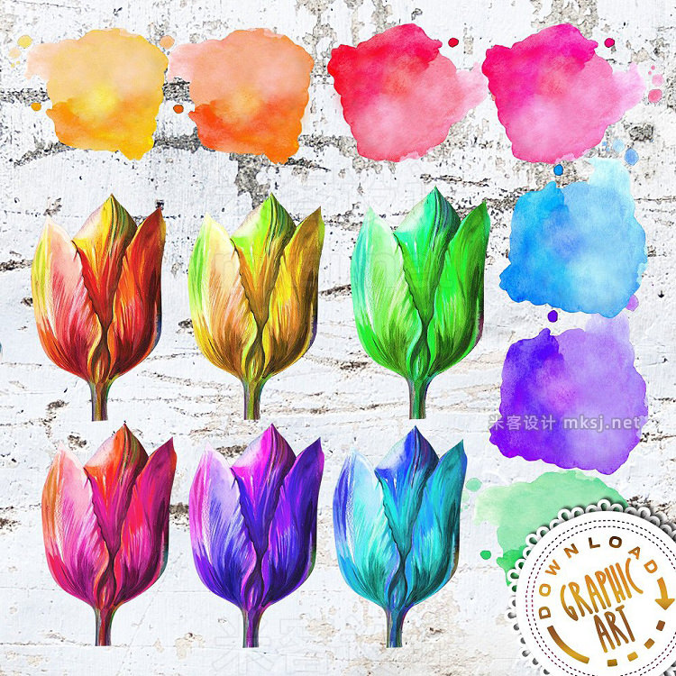 png素材 Watercolor clipart; Tulip wreath