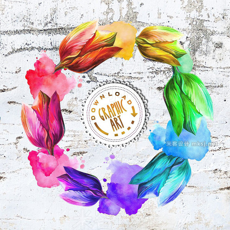 png素材 Watercolor clipart; Tulip wreath