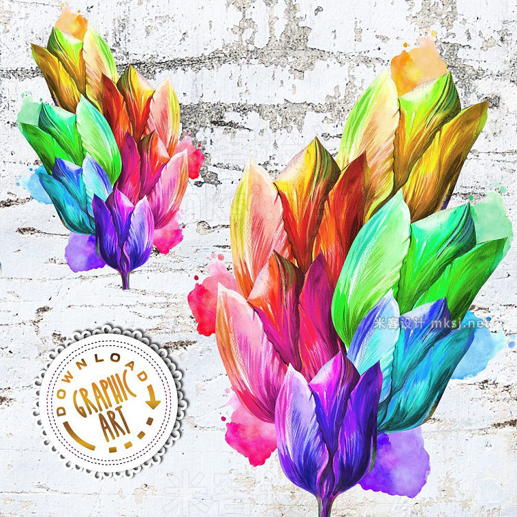 png素材 Watercolor clipart; Tulip wreath