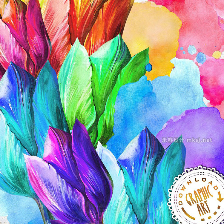 png素材 Watercolor clipart; Tulip wreath