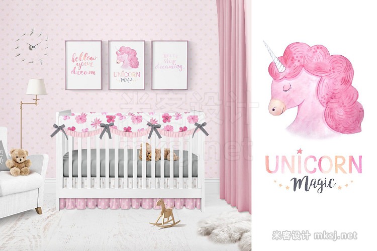 png素材 Watercolor Unicorn Design Set