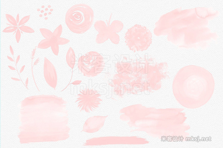 png素材 Pink Watercolor Washes and Flowers