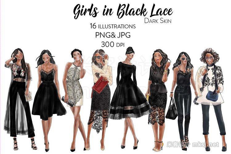 png素材 Girls in Black Lace - Dark Skin