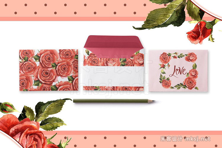 png素材 Red roses PNG watercolor flower set