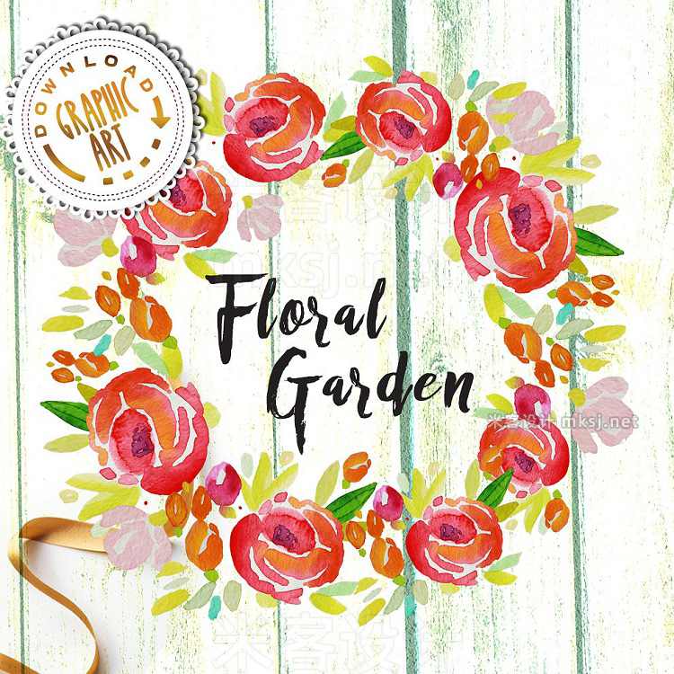 png素材 Watercolor clipart; Floral wreath