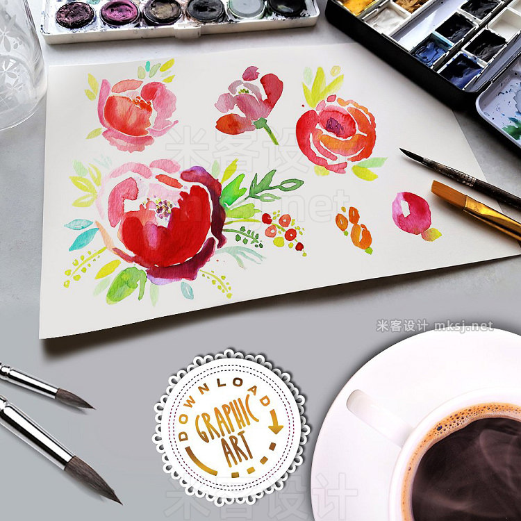 png素材 Watercolor clipart; Floral wreath