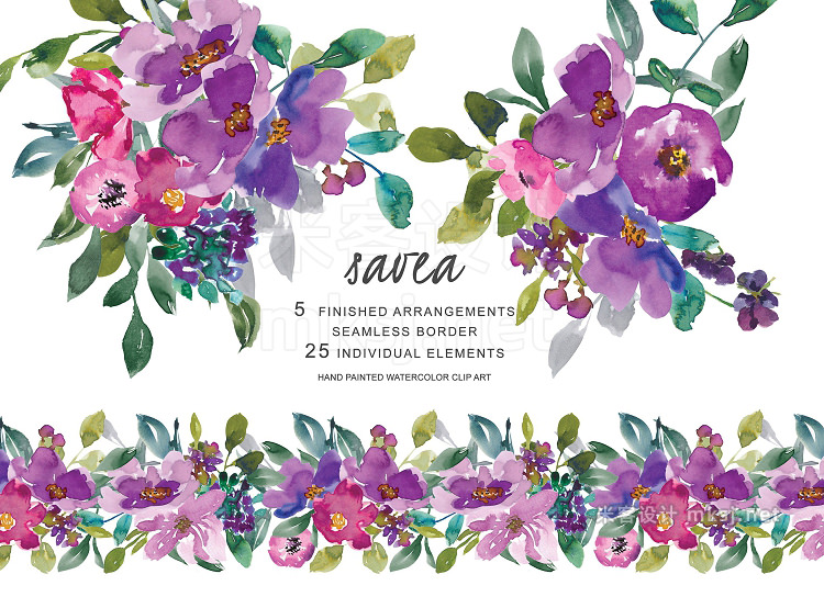 png素材 Watercolor Purple Flowers Clipart