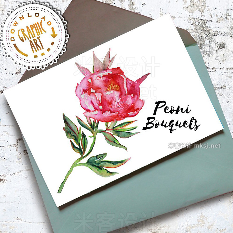 png素材 Watercolor clipart; Peony wreath
