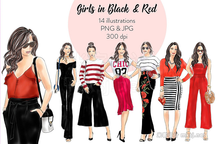 png素材 Girls in Red and Black