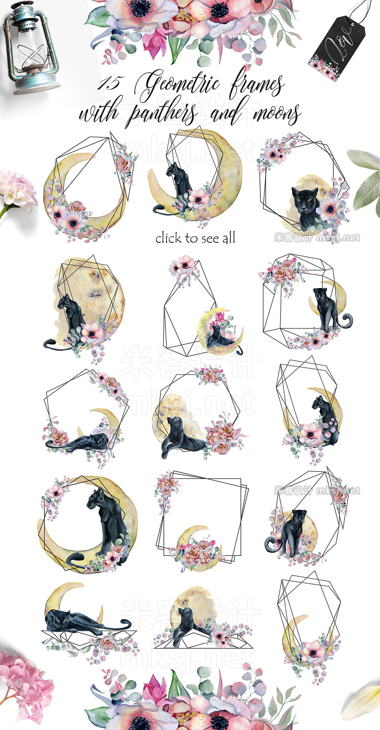 png素材 Panthers Floral Watercolor set