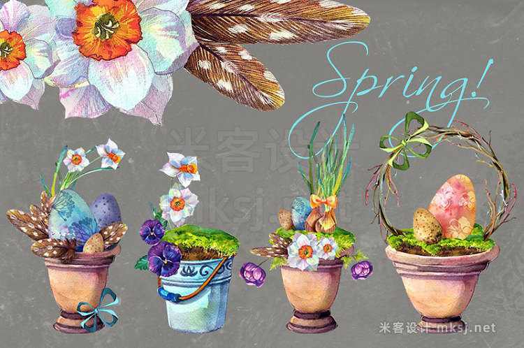 png素材 Spring- 18 watercolors clip arts