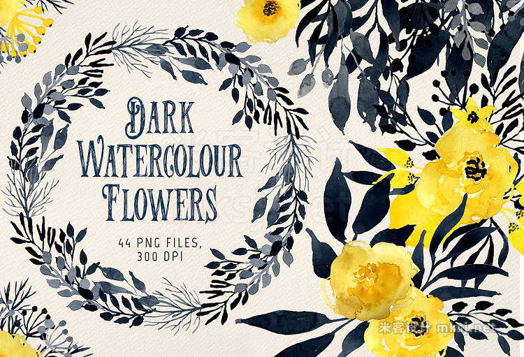 png素材 Dark Watercolour Flowers