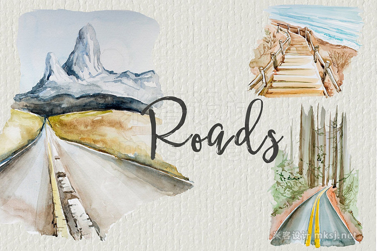 png素材 Watercolor Roads Clipart Set