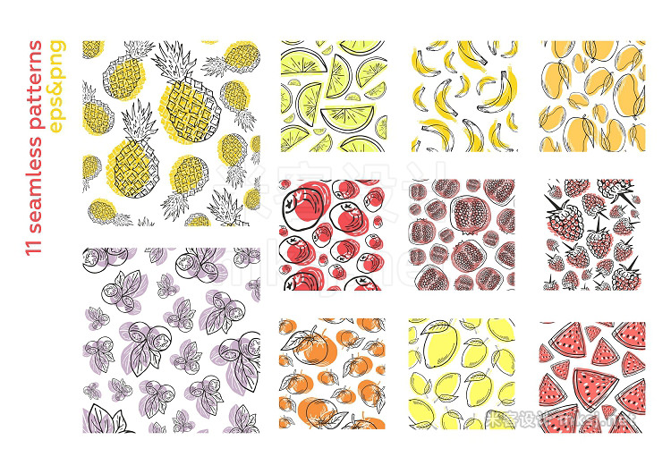 png素材 Feel fruit Summer brush pattern set