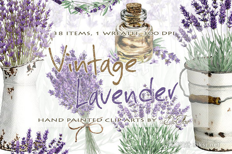 png素材 Vintage Lavender Watercolor Clip Art