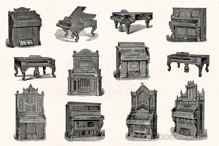 png素材 Musical Instruments Engravings Set