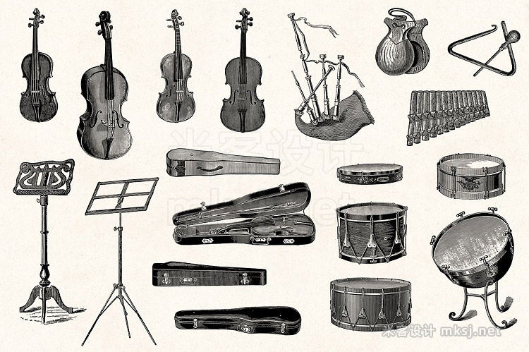 png素材 Musical Instruments Engravings Set