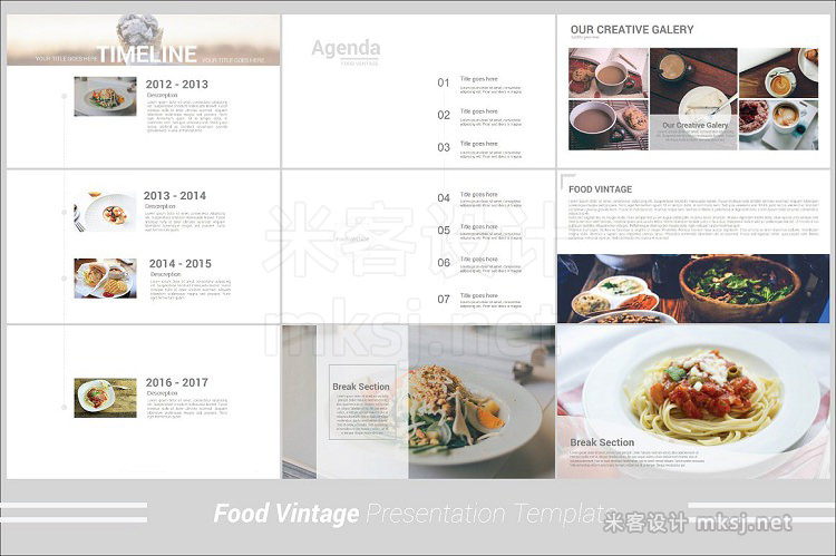 欧美创意经典美食展示多媒体图片画廊组合PPT模板 Food Vintage Powerpoint Template
