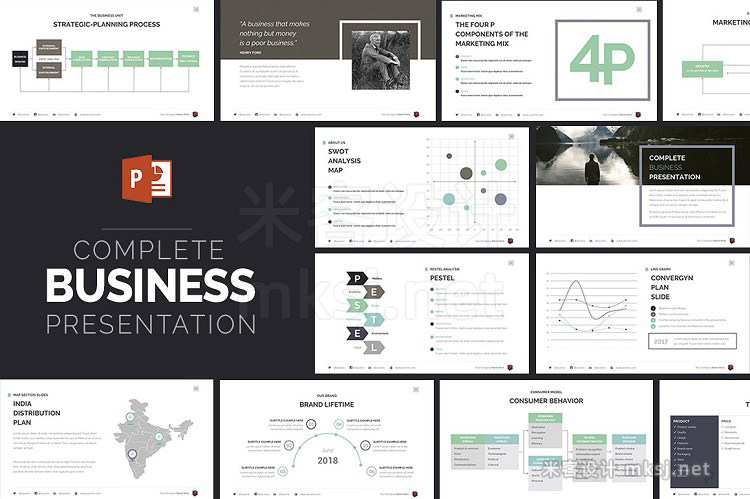 简约图文排版日历图表数据曲线图表地图PPT模板 Business Powerpoint Presentation