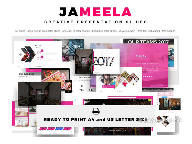 欧美粉红系列女性化主题PPT模板 Jameela beautifully Powerpoint