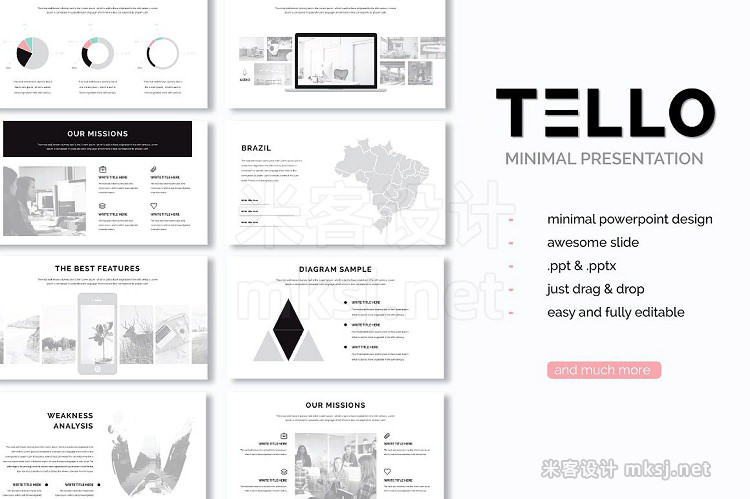 现代简约企业营销创意排版PPT模板 Tello Minimal Presentation