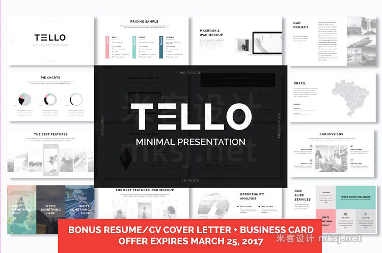 现代简约企业营销创意排版PPT模板 Tello Minimal Presentation