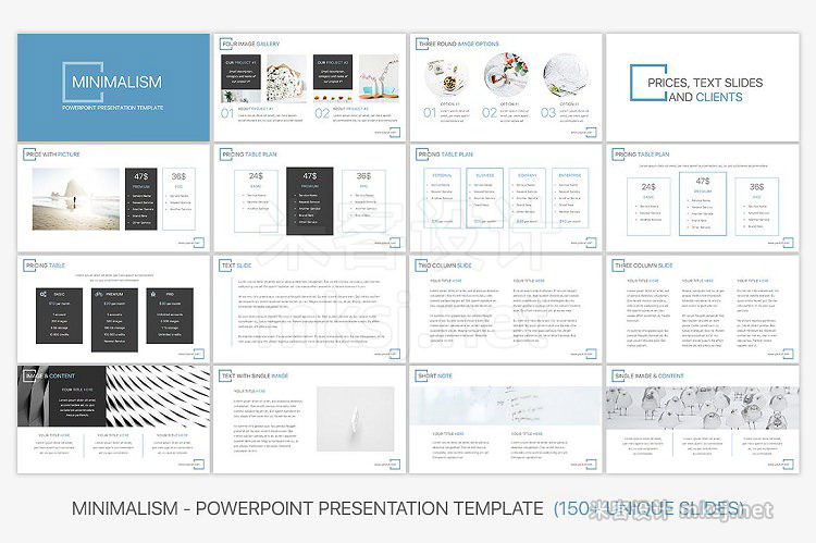 欧美英文干净专业重叠图表地图模型PPT模板 Minimalism - PowerPoint Template