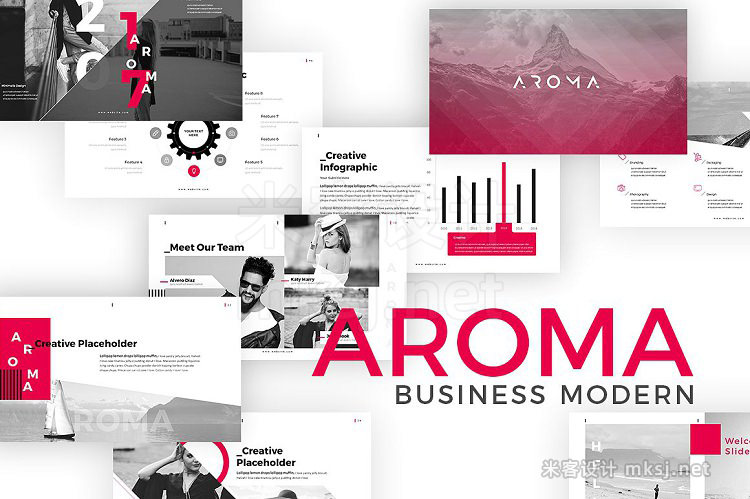 画廊组合时尚展示PPT模板 AROMA - Business Modern