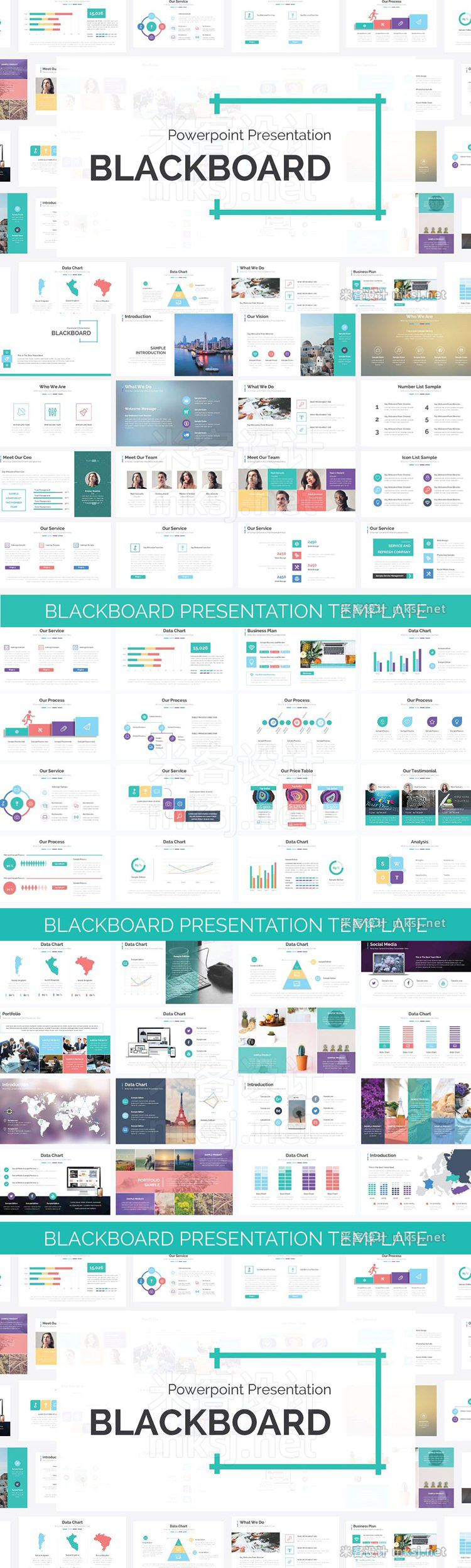 年度报表创意元素简约动态信息图表商务演示PPT模板 Blackboard Presentation Template