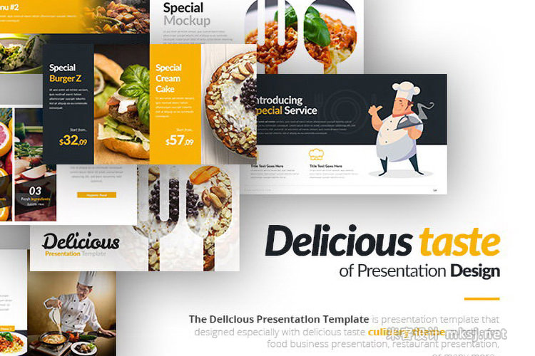 企业创意食品烹饪营销流程图表统计分析PPT模板 Delicious Presentation Template