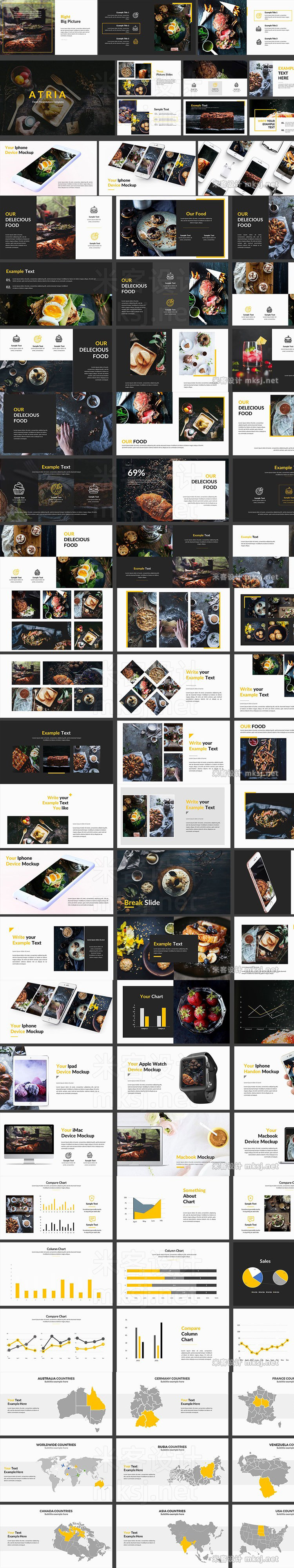 西餐厅酒店食物菜品手机平板笔记本智能手表app展示宣传PPT模板 Food Powerpoint Template