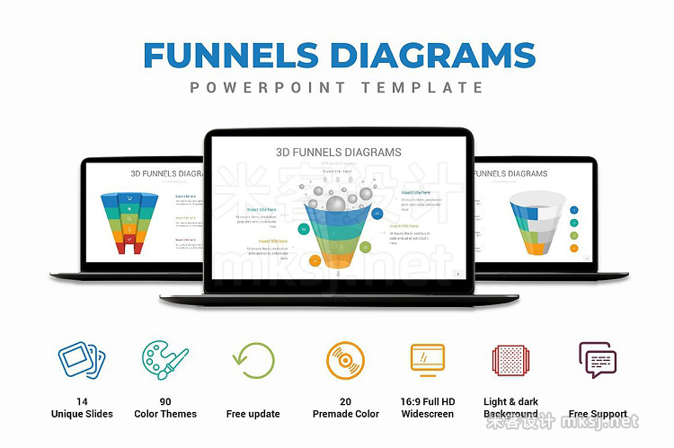 PPT模板 3D Funnels Diagrams PowerPoint