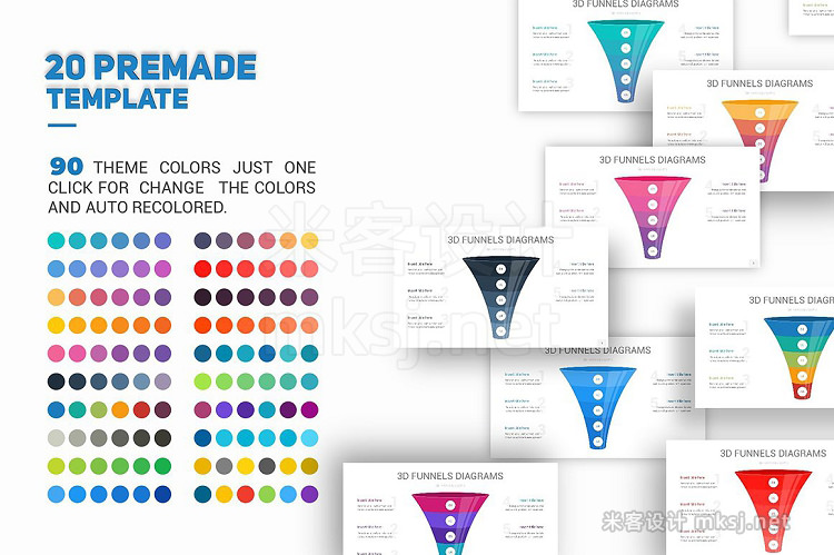 PPT模板 3D Funnels Diagrams PowerPoint