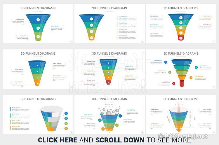 PPT模板 3D Funnels Diagrams PowerPoint