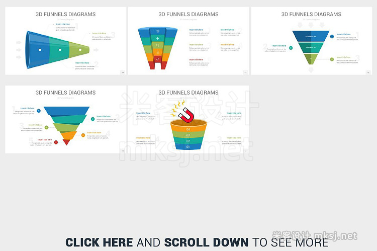 PPT模板 3D Funnels Diagrams PowerPoint