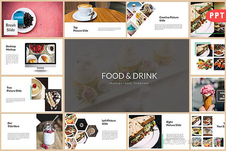 酒店餐馆菜品食物饮品展示宣传PPT模板 Food & Drink Multipurpose Powerpoint
