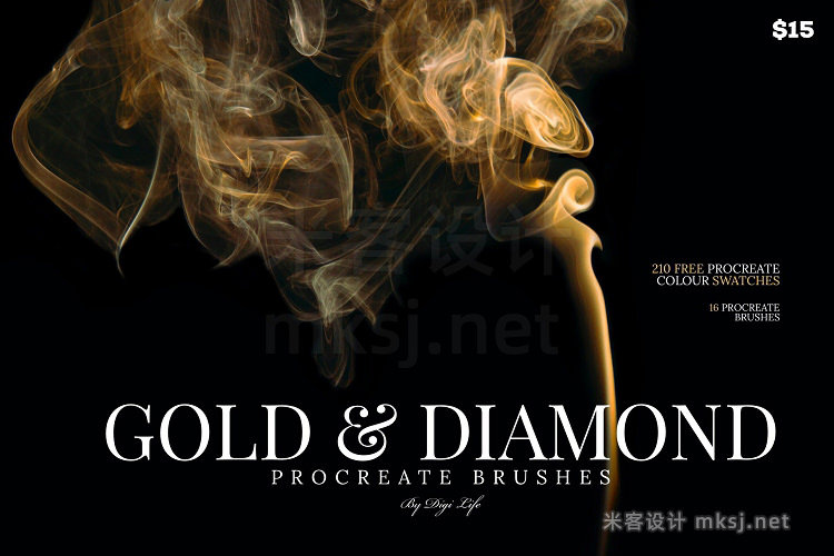 金色黄金金箔金线钻石图案纹理procreate笔刷 Gold & Diamonds Procreate Brushes