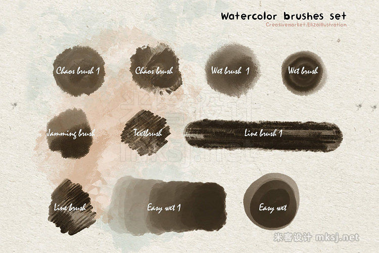6款水彩procreate笔刷 Watercolor brushes set for Procreate