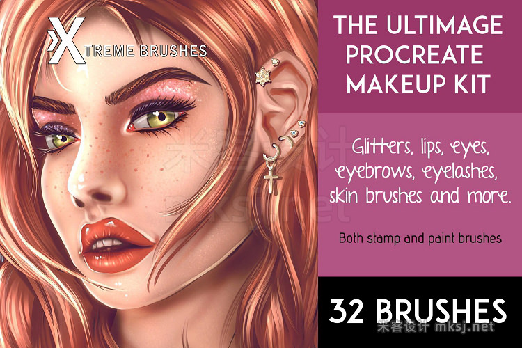 32款人像绘画化妆Procreate笔刷套装 The Ultimate Procreate Makeup Kit