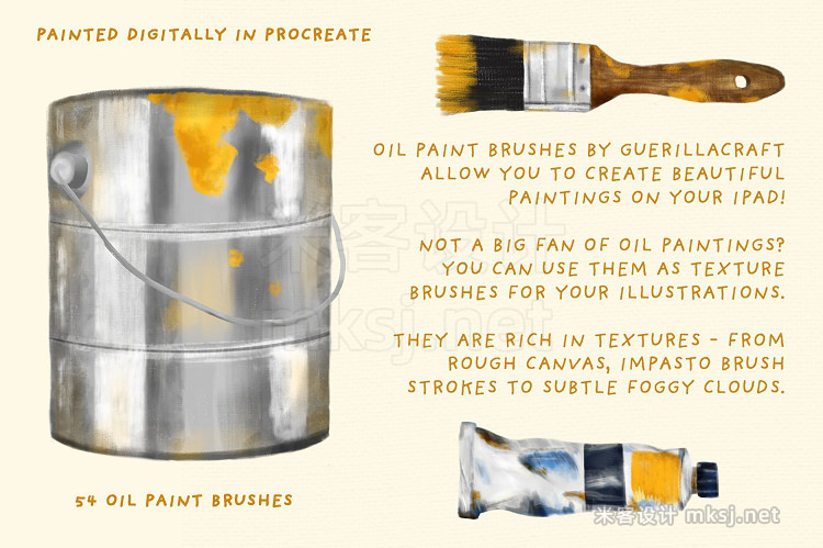 52款油漆刷油画procreate笔刷 Oil Paint Brushes for Procreate