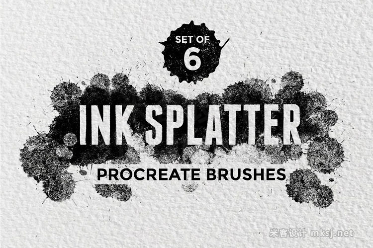 6款水彩水墨墨水点滴飞溅Procreate笔刷 Ink Splatter Procreate Brushes