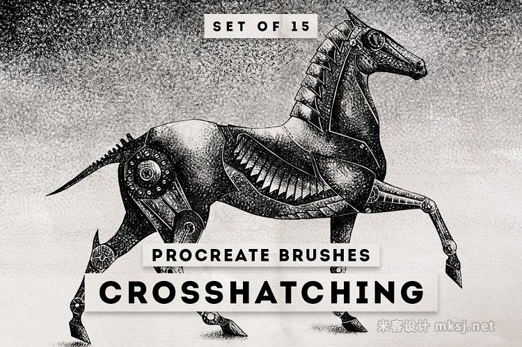 15款交叉阴影线Procreate笔刷 Crosshatching Procreate brushes