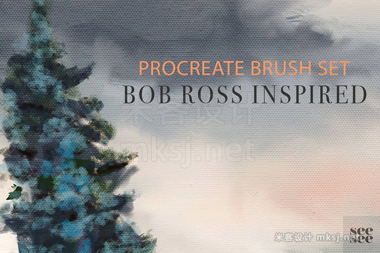 16款树枝树叶毛发岩石小溪Procreate笔刷 Bob Ross Inspired Procreate Brushes